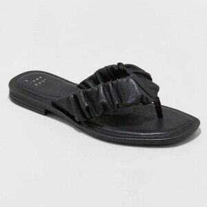 Women's Blossom Scrunched Flip Flop Sandals - A New Day™ Black Size: 8